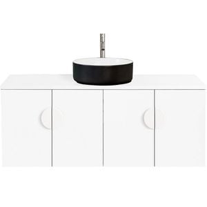CIBO 1200mm White Mornington Wall Hung Bathroom Vanity With Black / White Basin And White Handles