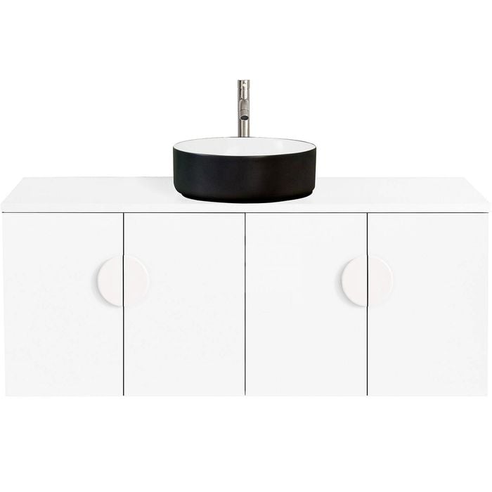 CIBO 1200mm White Mornington Wall Hung Bathroom Vanity With Black / White Basin And White Handles