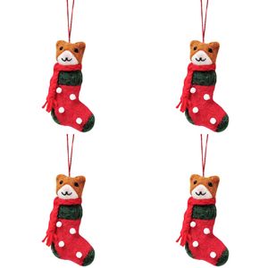 4PK Urban Christmas Cats in Stocking Hanging Decoration 13cm Red Assorted