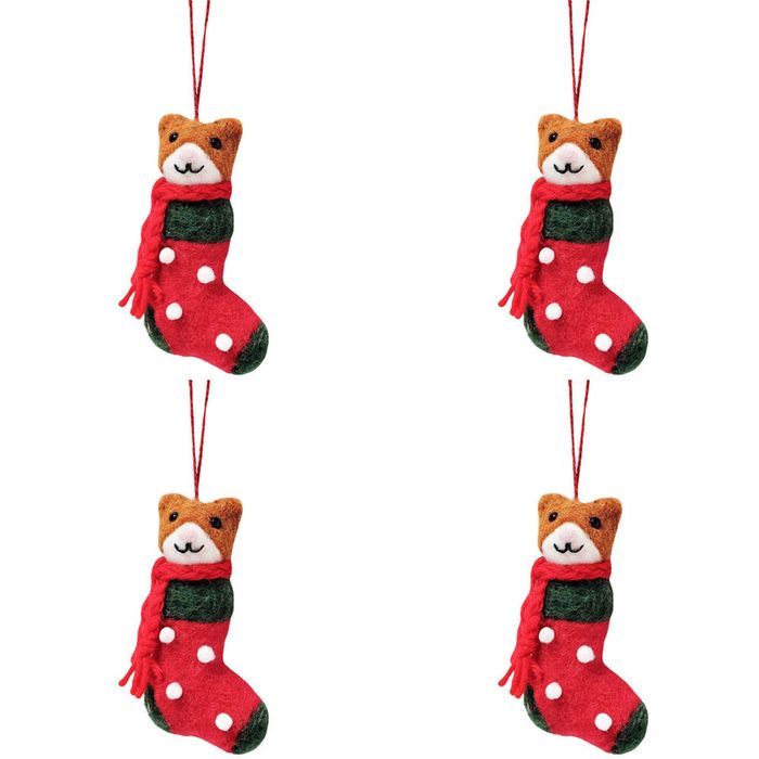 4PK Urban Christmas Cats in Stocking Hanging Decoration 13cm Red Assorted