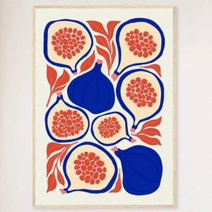 Galrie Vibrant Fig Print from Abstract Fruit Collection - Kitchen Wall Art Decoration, Wood Frame, A2 42 x 60cm (16 x 24inch)