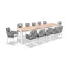 Balmoral 3.55m Outdoor Teak Top Aluminium Table White With 12 Hugo Chairs & Textured Olefin Grey Cushions