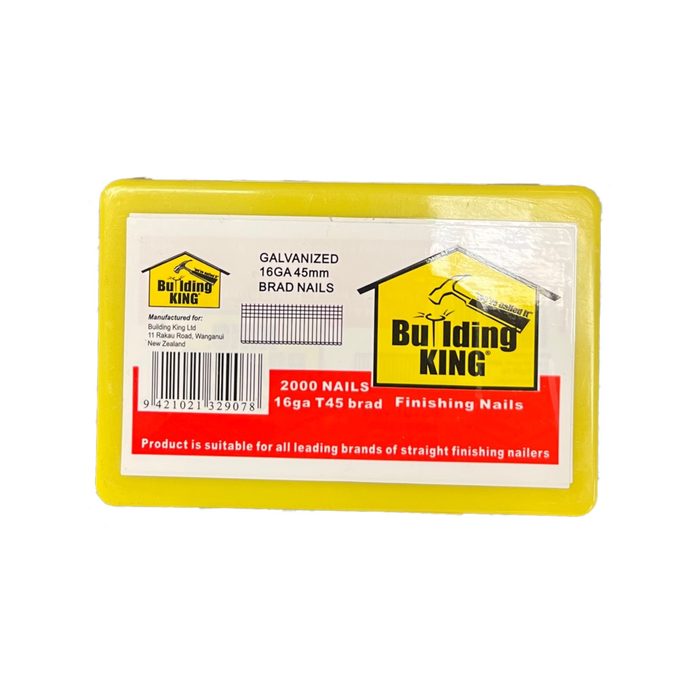 Building King 16G x 45mm Galvanised Straight Brad Nail - 2000 Pack