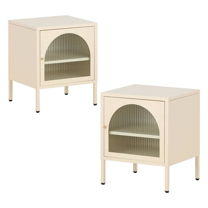 Familand Steel End Side Table Set of 2 Bedside Tables Free standing in Cream