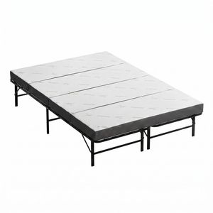 Giselle Queen Folding Bed with Mattress 4 Fold Metal Frame Guest Bed Bamboo Cover