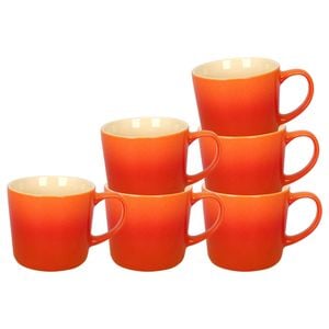 Argon Tableware 330ml Ombre Coffee Mugs - Orange - Set of 6 - Glazed New Bone China Tea Mug Vegan Friendly Stoneware Ceramic Cup