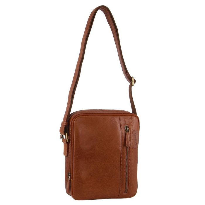 Pierre Cardin Rustic Leather Busines Cross Body Bag for iPad Tablet - Tan - Tan | Medium | Leather