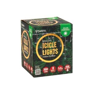 Lytworx White Solar/USB Icicle Lights - 300 Pack