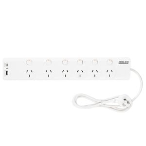 Arlec 6 Outlet Surge Protected Powerboard With PD20W Rapid Charging USBs