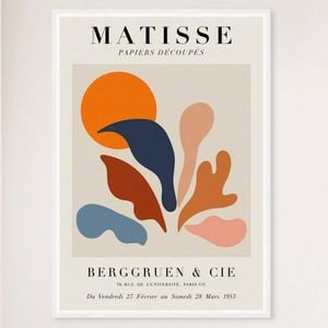 Galrie Coral Over Sun Print by Henri Matisse - Modern Art Decor for Your Home, White Frame, 70 x 100cm (28 x 40inch)
