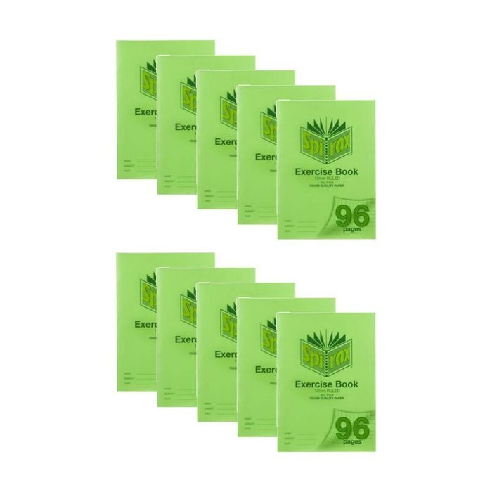 10pk Spirax P119 A4 12mm Ruled Red Margin 70gsm Exercise Writing Book 96 Pages
