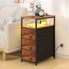 Advwin LED End Table Sofa Side Table with Charging Station and Drawers Narrow Bedside Table Walnut