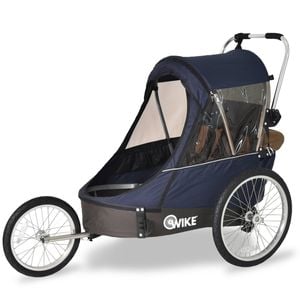 Vivere Wike Premium Double Children's Bike Trailer with Stroller & Jogging Kit - Navy & Brown