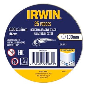 Irwin 100 x 1.2 x 16mm Metal Cut Off Disc - 25 Pack