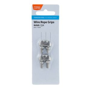 Taskmaster 4mm 316 Stainless Steel Wire Rope Grips - 2 Pack