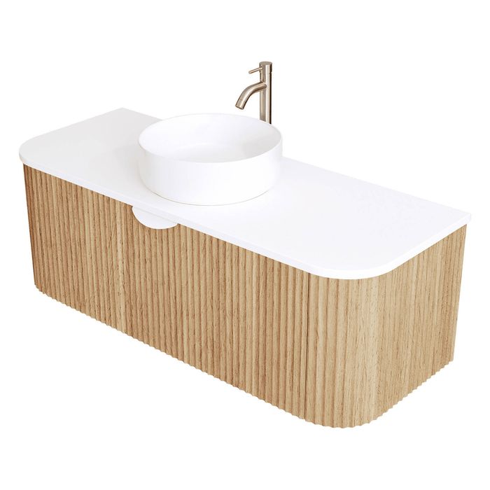 CIBO 1200mm White Oak Ripple Luxe Vanity With Solid Surface Top & White Basin