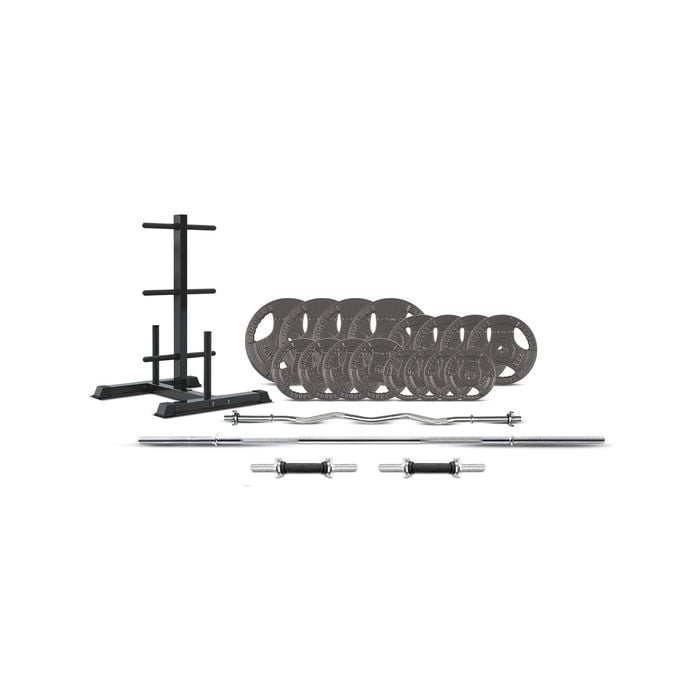 CORTEX 90kg Tri-Grip Standard Barbell Weight Set with Weight Tree 25mm