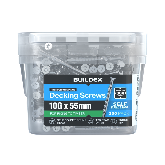 Buildex 10G x 55mm 304 Stainless Steel Decking Screws - 250 pack
