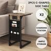 Costway 2x C-shaped End Table Sofa Side Table W/charging Station Rustic Brown