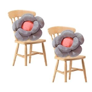 Soga 2x Grey Double Flower Cushion Soft Floor Plush Pillow Home Decor