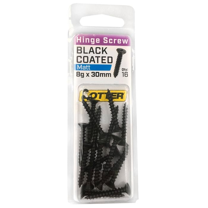 Otter 8 x 30mm Black Coated Hinge Screws - 16 Pack