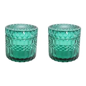 2PK LVD Glass Trinket Box Storage Decor Round Vers Small 9cm - Azure