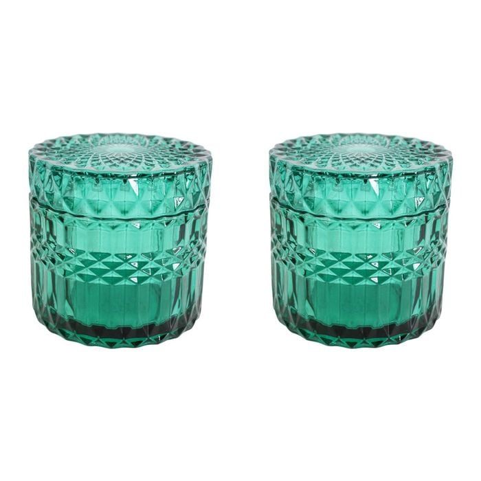 2PK LVD Glass Trinket Box Storage Decor Round Vers Small 9cm - Azure