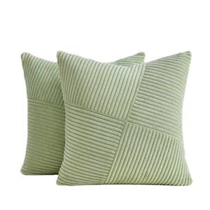 Gioia Casa Corduroy Cushion Covers - Soft Velvet with Windmill Pattern & Hidden Zipper - Sage, 45cm x 45cm (Twin Pack)