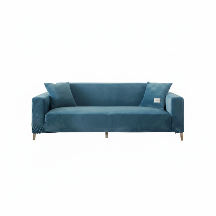 LushCovers Stretchable Quality Velvet Plush Sofa Pet Protect Elastic Lounge Couch Cover - 2 Seater - Lake Blue