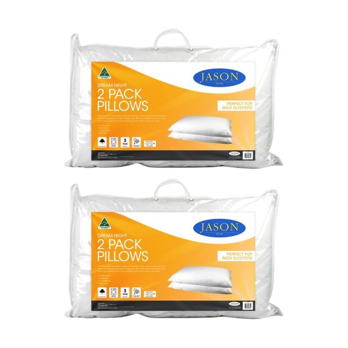 2x 2pc Jason Dream Night Pillow Medium Profile For Back Sleepers 45x73 cm
