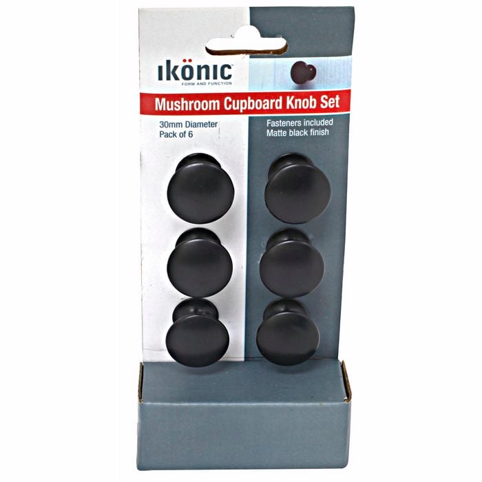 Ikonic Matt Black Cupboard Knob Set - 6 Piece