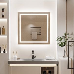 Oakory 80cm Square Led Bathroom Mirror Dual Front & Backlit 3-colour Dimmable Anti-fog Touch Control