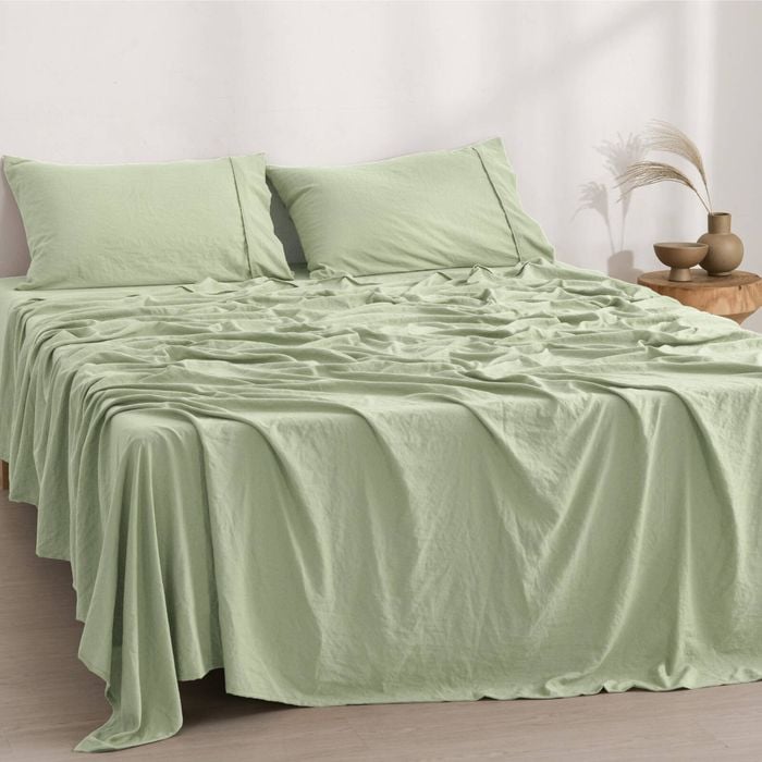 Dreamaker Superfine Washed Microfibre Sheet Set Sage Green Double Bed