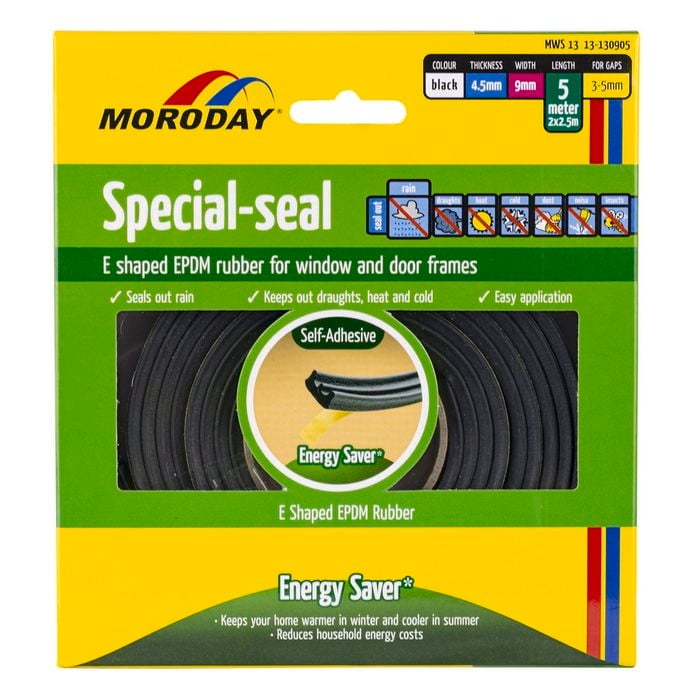 Moroday 9mm x 4.5mm x 5m Black E-Shaped Weatherseal