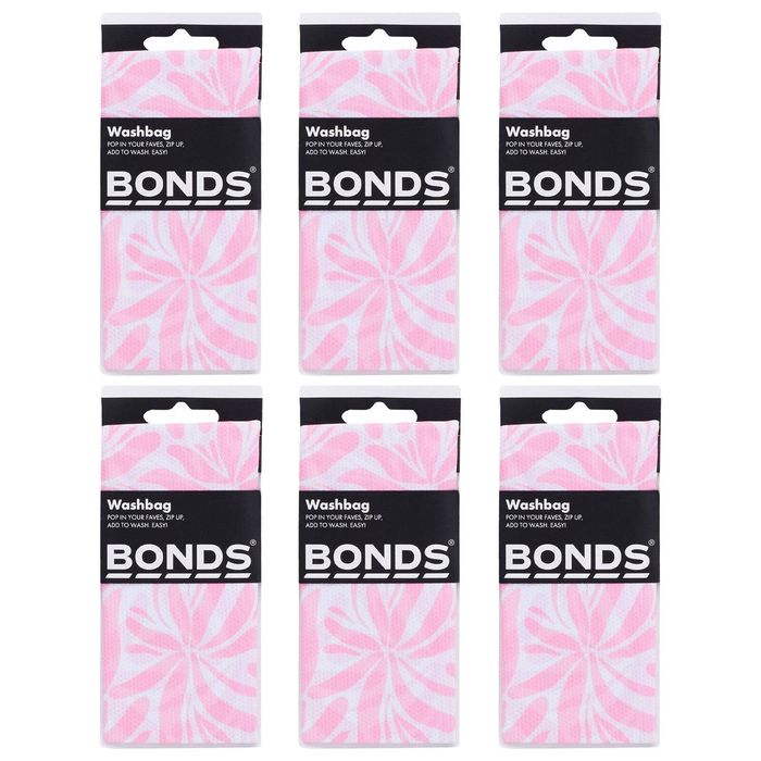 Bonds 6x Bonds Washbag Mesh Zip Delicates Laundry Lingerie Bra Wash Bag Pink Flower HYPL1N Bulk