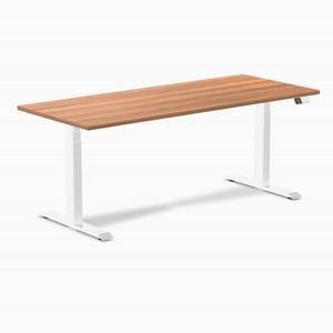 Desky Dual Sit To Stand Prime Oak Melamine Desk 180x75cm White Height Adjustable Legs