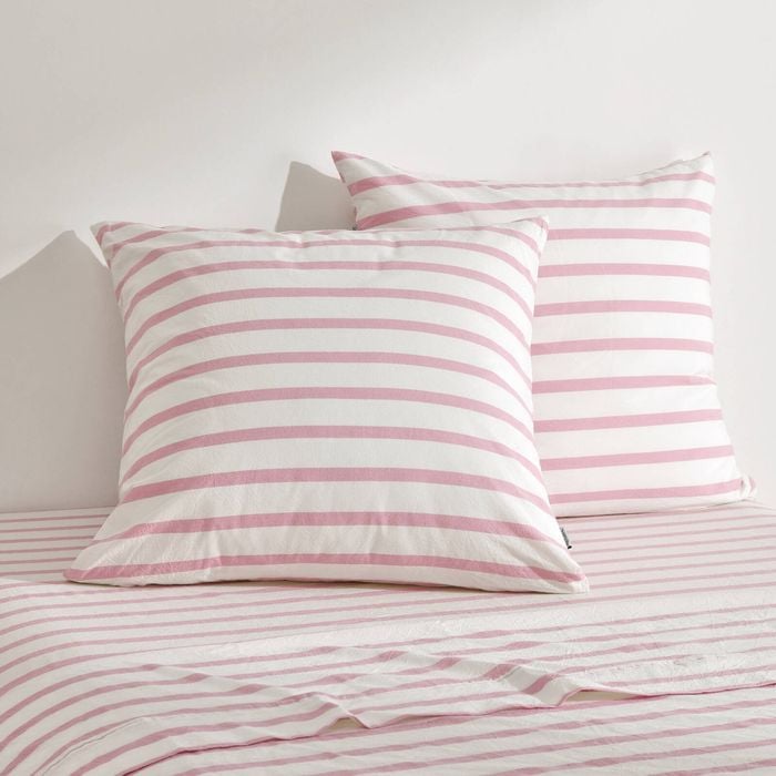Dreamaker Bask Washed Cotton Yarn Dyed Stripe Euro Pillowcase Pink Pearl Twin Pack