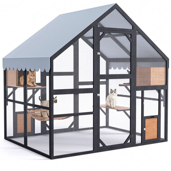 Advwin Large Wooden Catio Cat Cage Enclosure 188cm Walk In Cat House Waterproof Outdoor