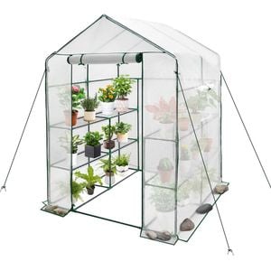 Greenhouse Walk-in Tunnel 3 Tier Planting Shelves 143x143x195cm Strong Stability