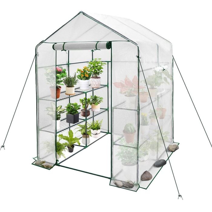 Greenhouse Walk-in Tunnel 3 Tier Planting Shelves 143x143x195cm Strong Stability