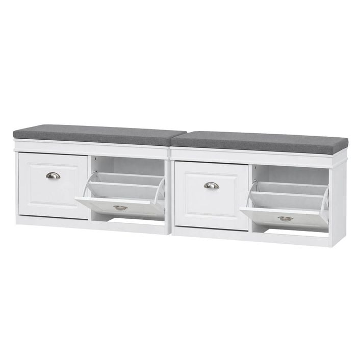 Artiss 2x Shoe Bench Set Flip Drawer White