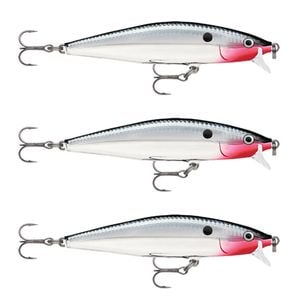 3x Rapala 8cm Flat Rap Floating Shallow Diving Fishing Lures - Chrome