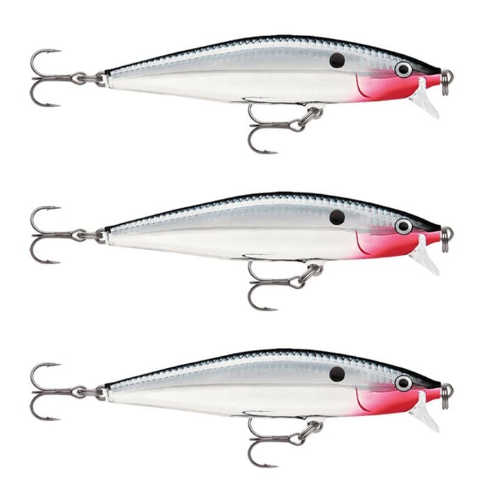 3x Rapala 8cm Flat Rap Floating Shallow Diving Fishing Lures - Chrome