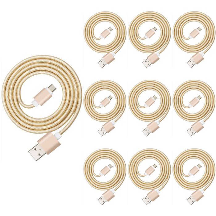 iWill 10 Pack 2m Long Data Transfer Charger Charging Micro USB Cable Cord Bulk Braided Gold Nylon