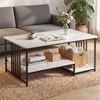 HOMFURN 2-Tier Marble-look Coffee Table, Black Metal Frame, 50kg Capacity Living Room Furniture