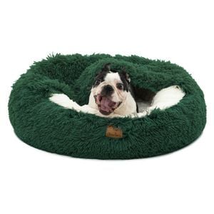 Charlie's Hooded Faux Fur Calming Donut Dog Bed Eden Green - Large