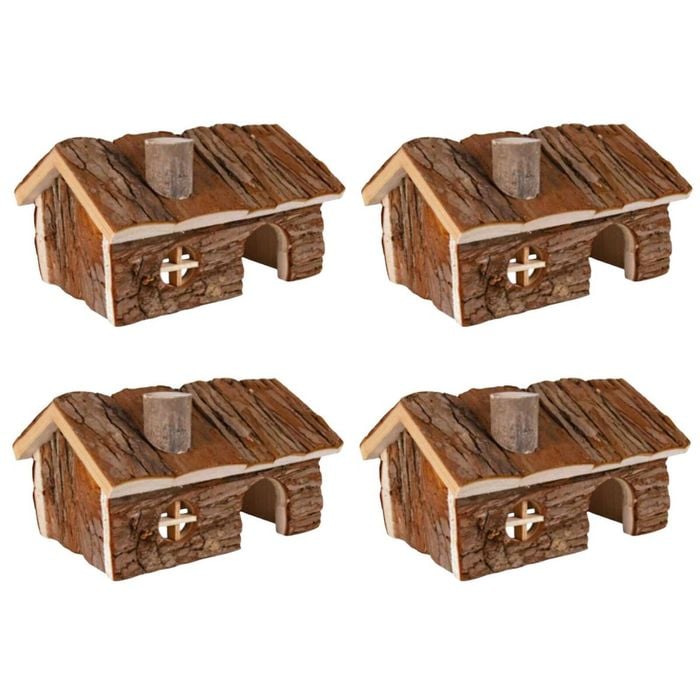 4 X Yes4pets Natural Wooden Hamster Wooden House Small Pet Hideout With Chimney