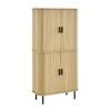 Kayla Tall Storage Display Cabinet 4 Doors Oak woodgrain