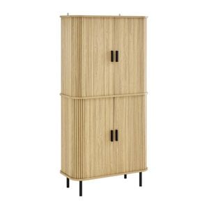 Kayla Tall Storage Display Cabinet 4 Doors Oak woodgrain