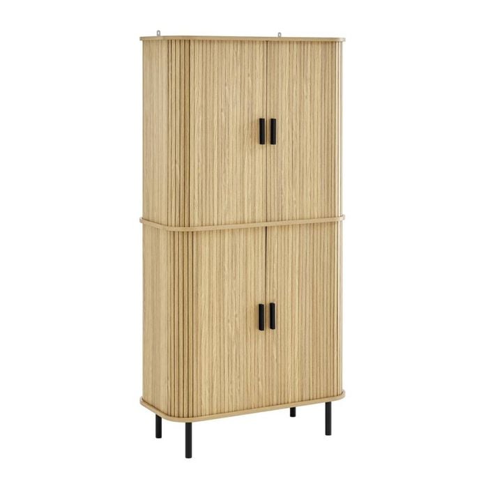 Kayla Tall Storage Display Cabinet 4 Doors Oak woodgrain